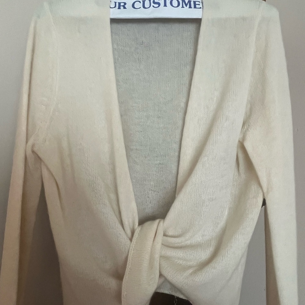 Garnet Hill Cream Twist-Front Open Cardigan